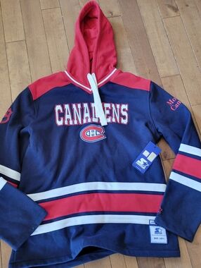 STARTER Navy and Red Montreal Canadiens Crewneck Hoodie Size Large